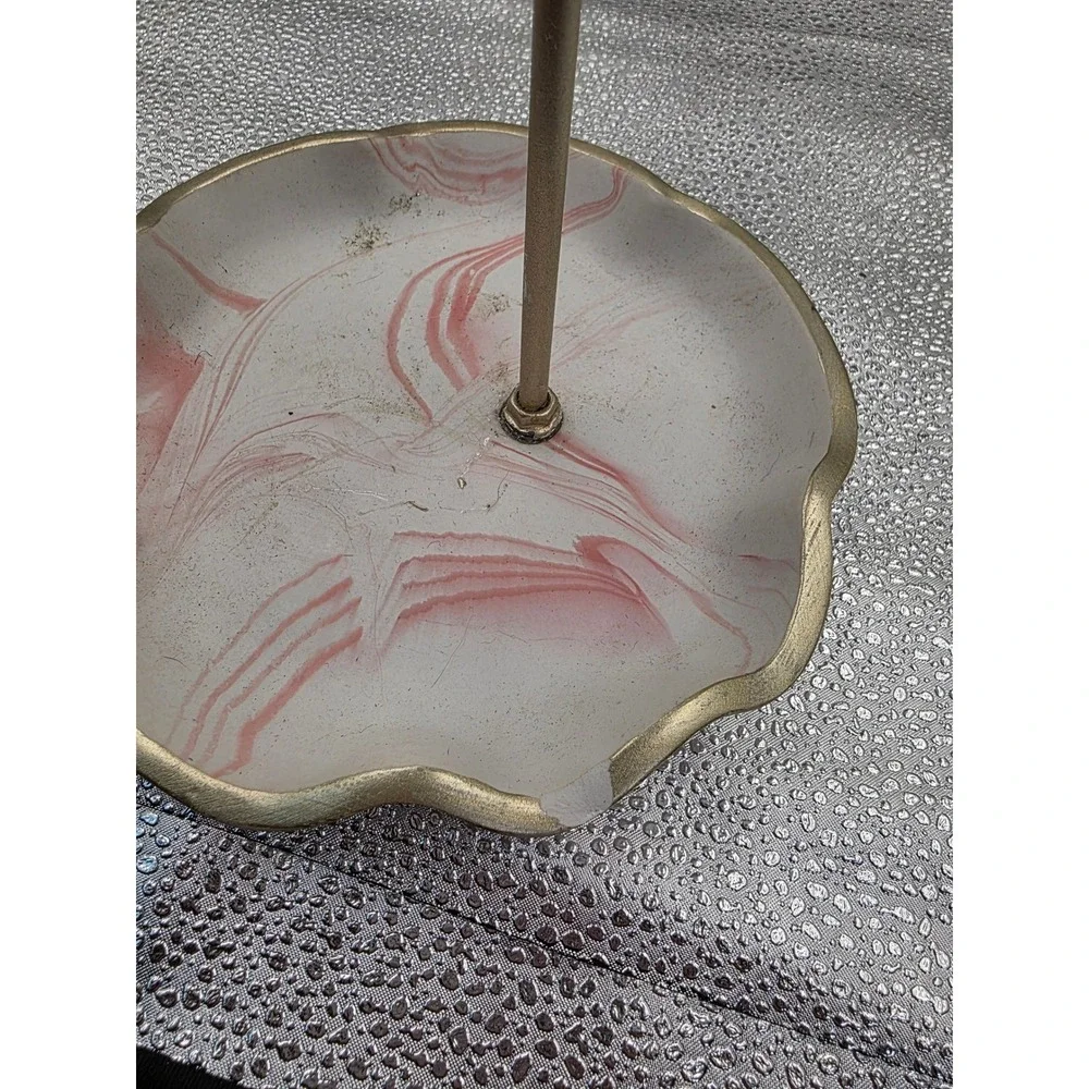 Pink Marbled Jewelry Stand T-Bar Bracelet Holder Catchall Tray Gold 373024 O1
